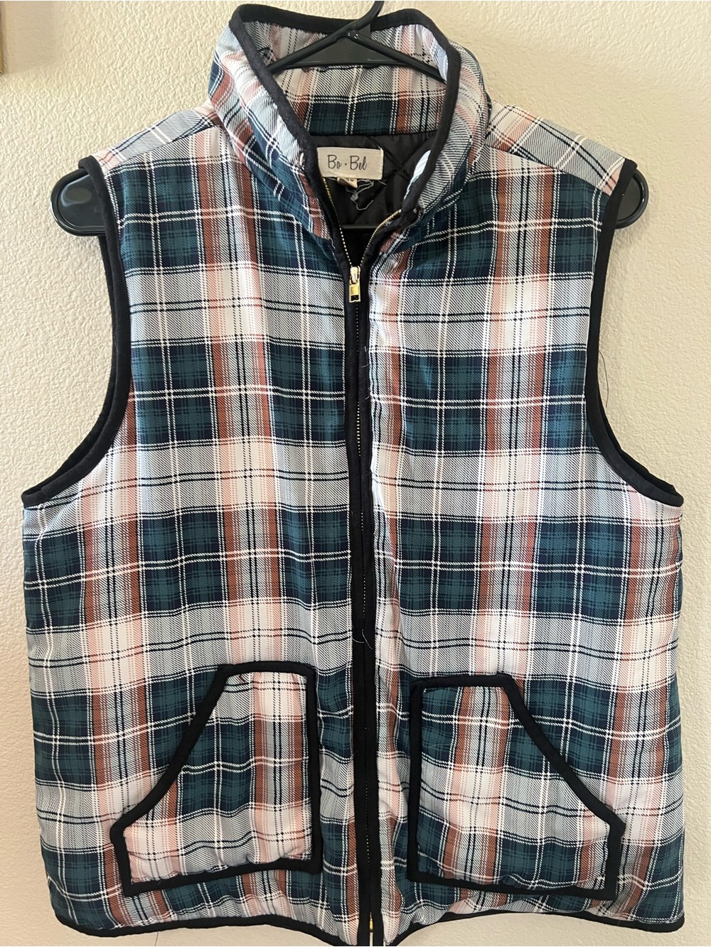 Plaid Quilted Vest in Green, Brown & White